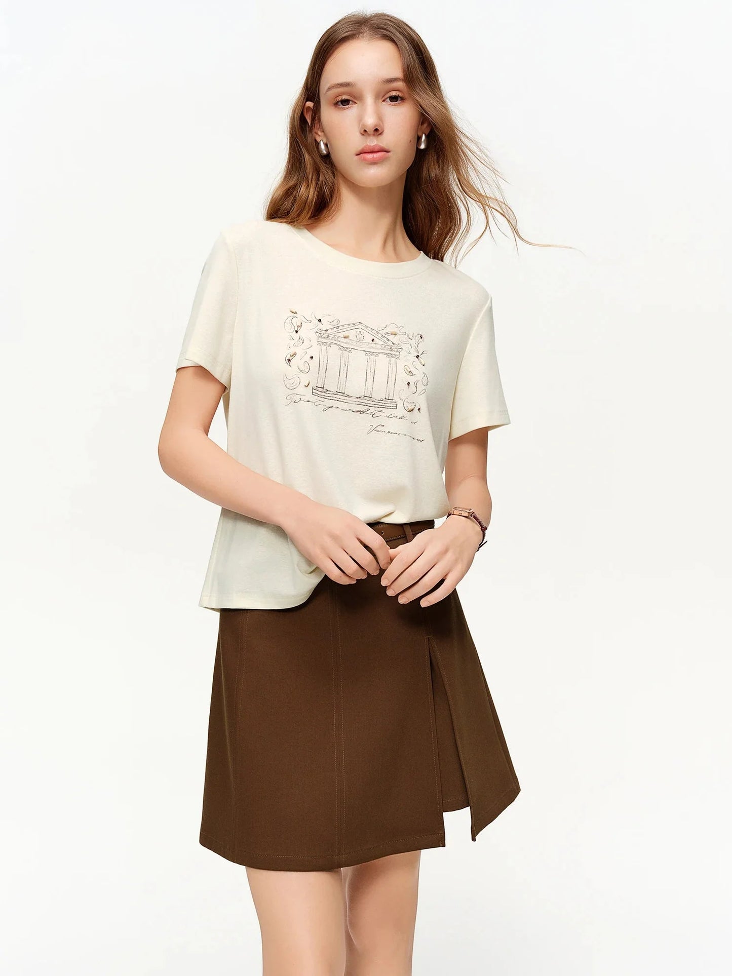Vintage Beaded T-Shirt Casual Round Neck Top