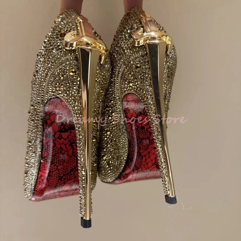 Red Shiny Rhinestone Sword Shaped Stiletto Pumps