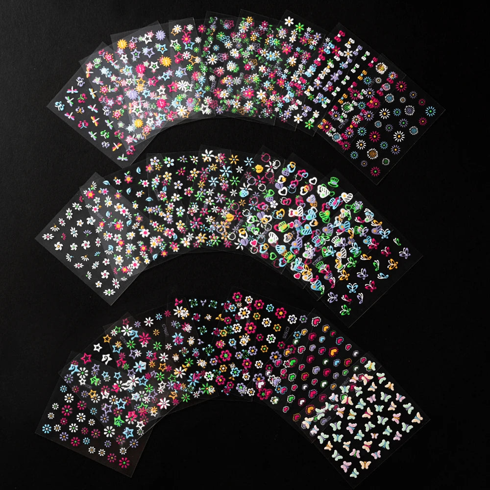 24Pcs 3D Fluorescent Flower/Butterfly Nail Stickers Glow in the Dark Adhesive Decals Neon Floral Sticker for Party Nails Decor *