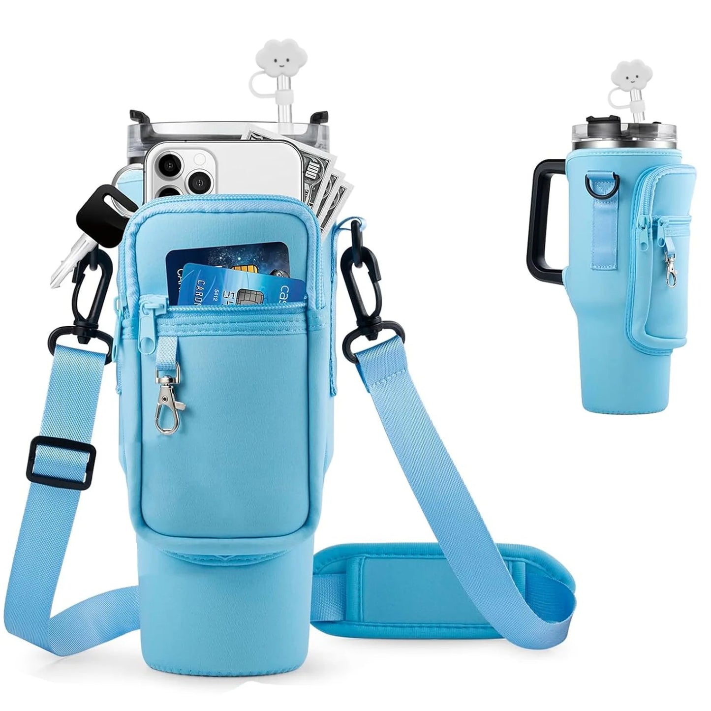 Water Bottle Carrier Bag For Stanley 40oz Insulated Mug Cup Holder Portable Water Bottle Bag with Adjustable Shoulder Strap