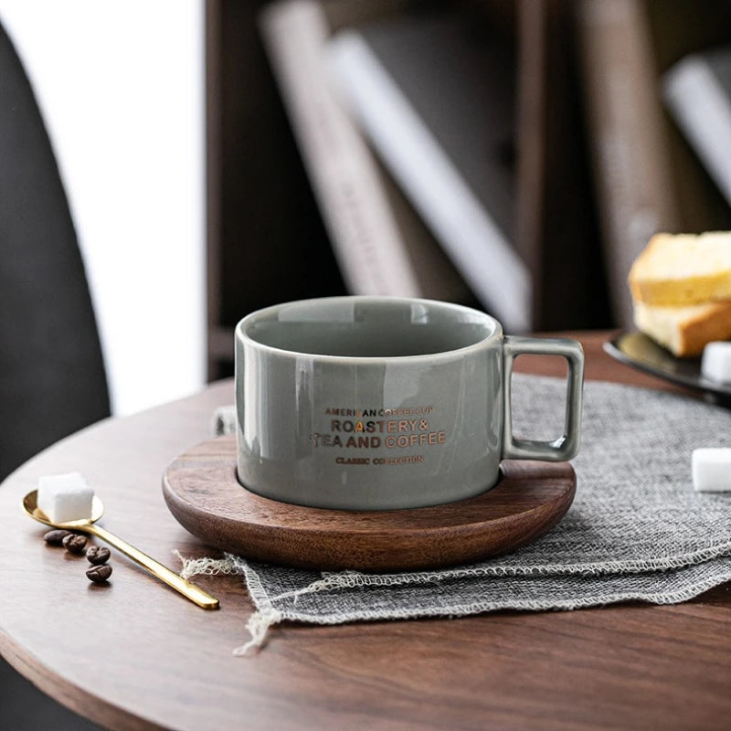 American Style Coffee Cup and Plate Set Trendy Retro Ceramic Cup with Spoon Couple Style Water Cup Creative Gift