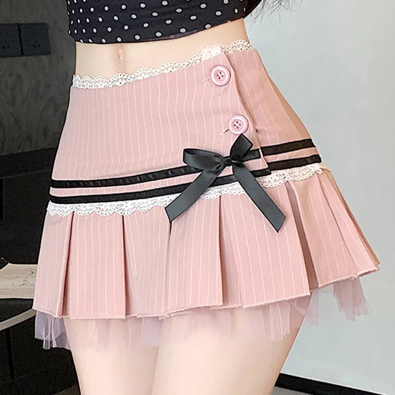 Cute Pink Pleated Mini Skirt