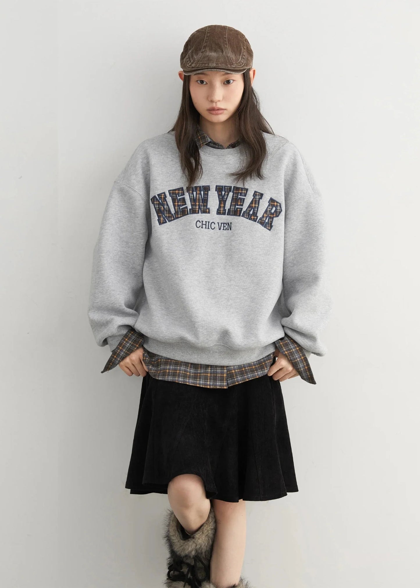 Letter Print Fleece Sweatshirt Casual Warm Pullover