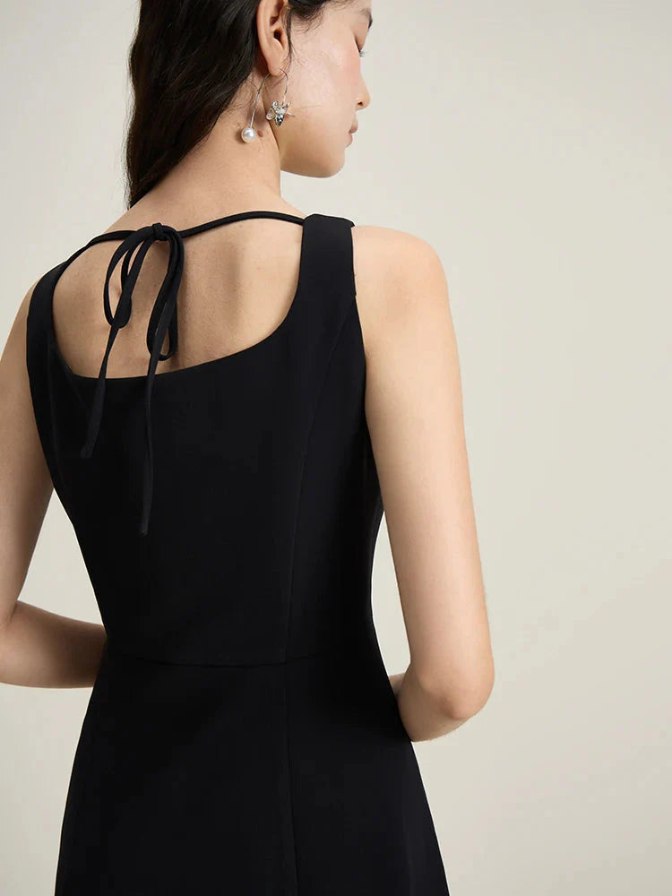 French Style Corrugated Collar Black Dress