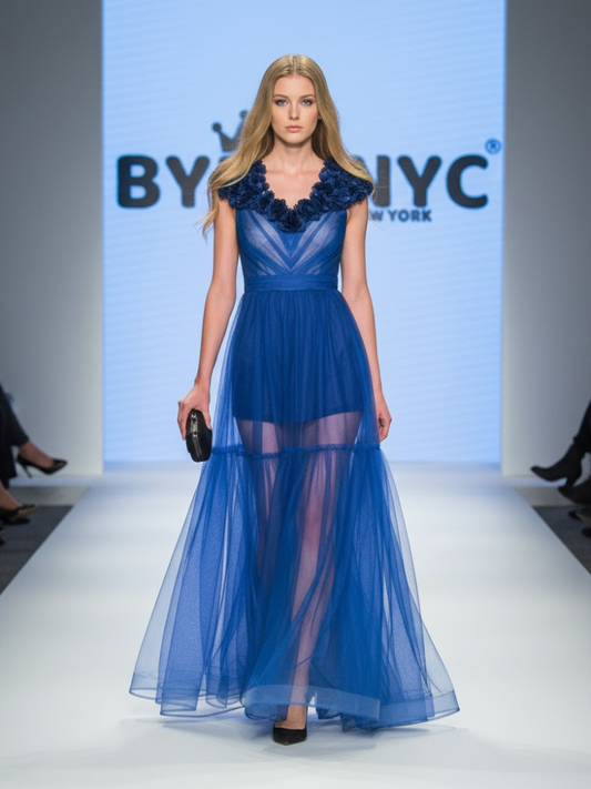 Sheer Tulle Long Dress BLUE - TRIBECA: Prêt-à-Porter Line BYMANYC ® New York-0