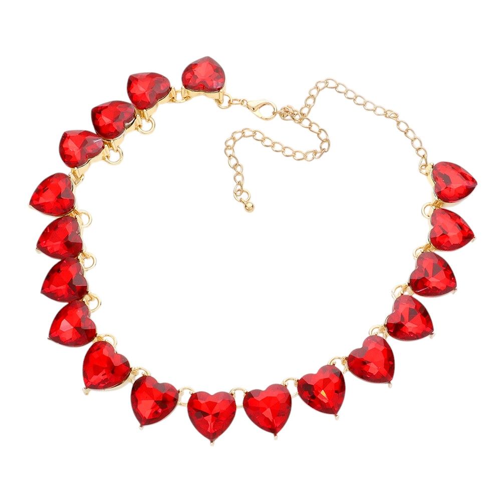 Heart Stone Link Evening Necklace Jewelry Set