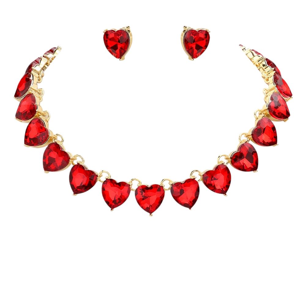 Heart Stone Link Evening Necklace Jewelry Set