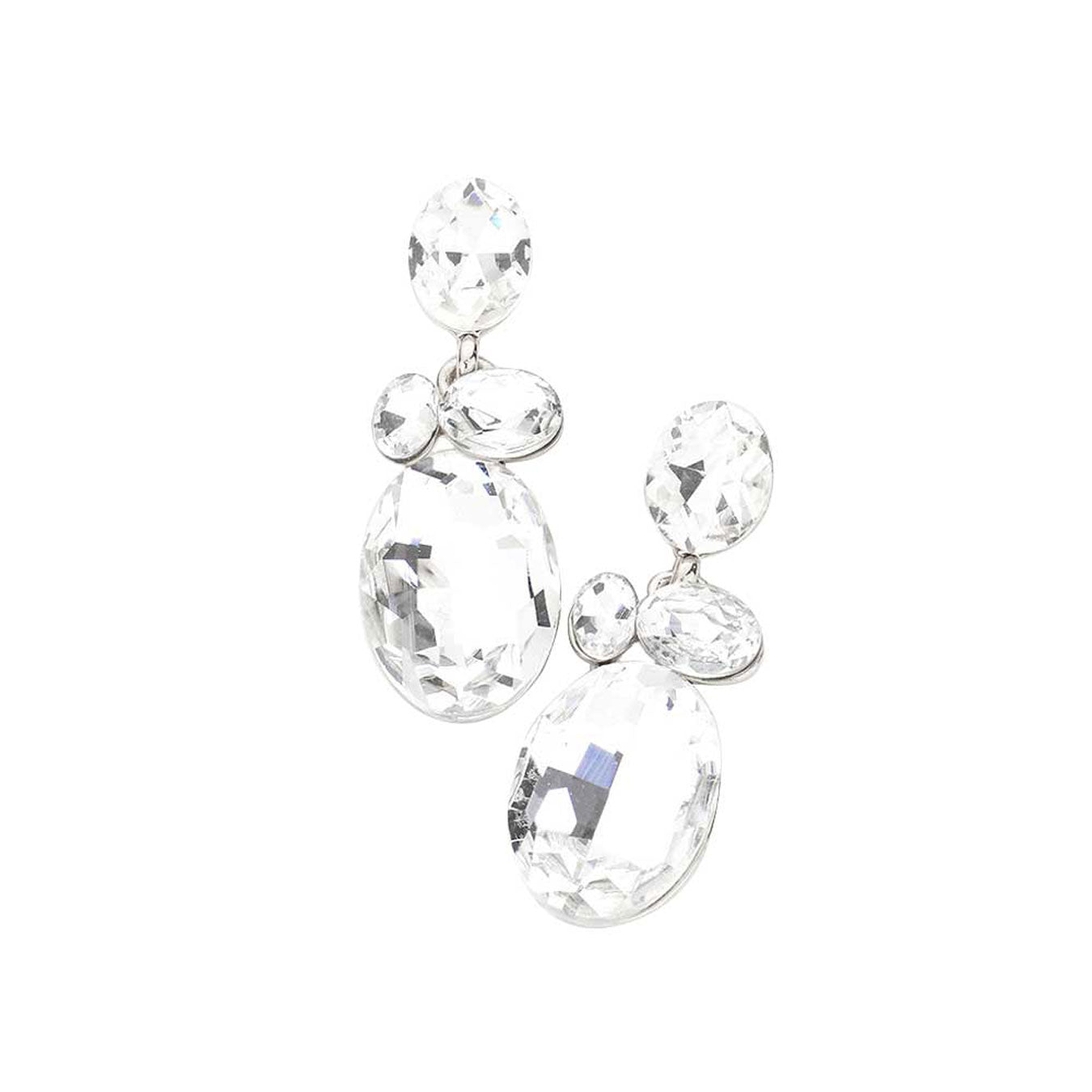 Oval Stone Link Dangle Evening Earrings