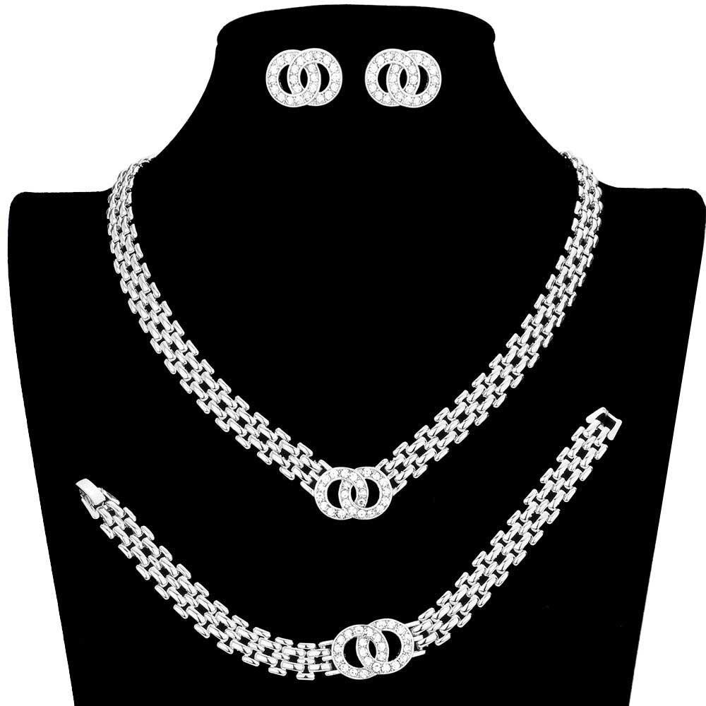 3PCS Stone Double Open Circle Link Necklace Jewelry Set