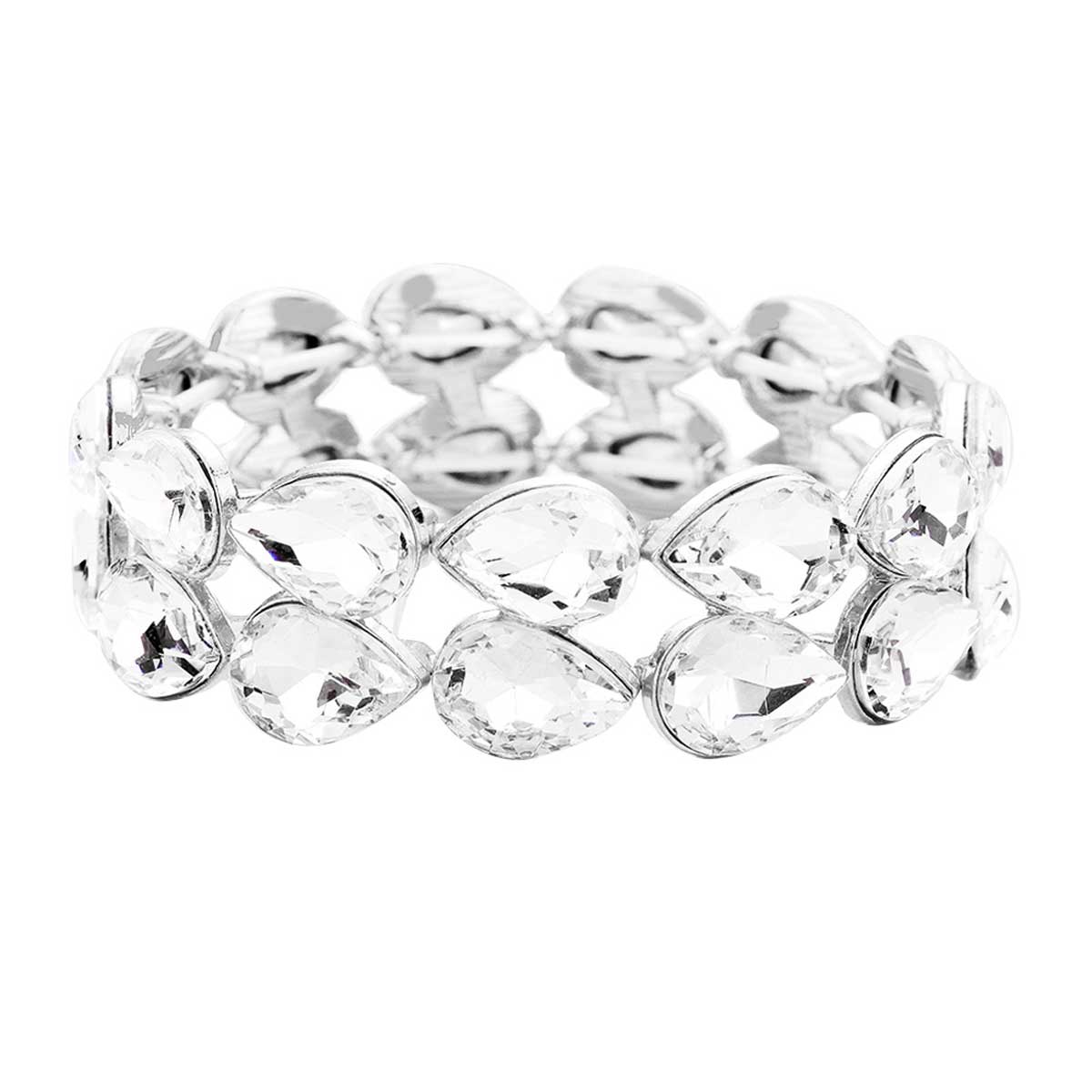 Glass Crystal Teardrop Stretch Evening Bracelet