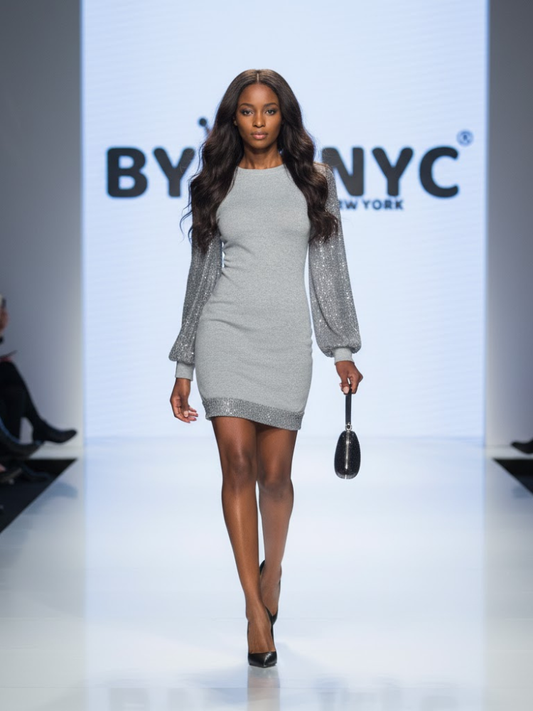 Silver Gray Mini Day Dress CHELSEA: Prêt-à-Porter Line BYMANYC ® New York-0