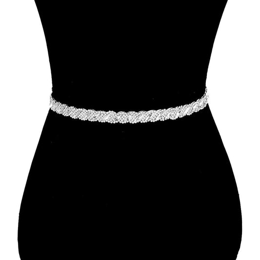 Marquise Crystal Sash Ribbon Bridal Wedding Belt Headband