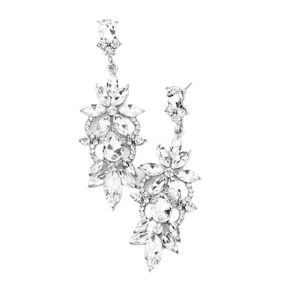 Marquise Stone Flower Accented Evening Earrings