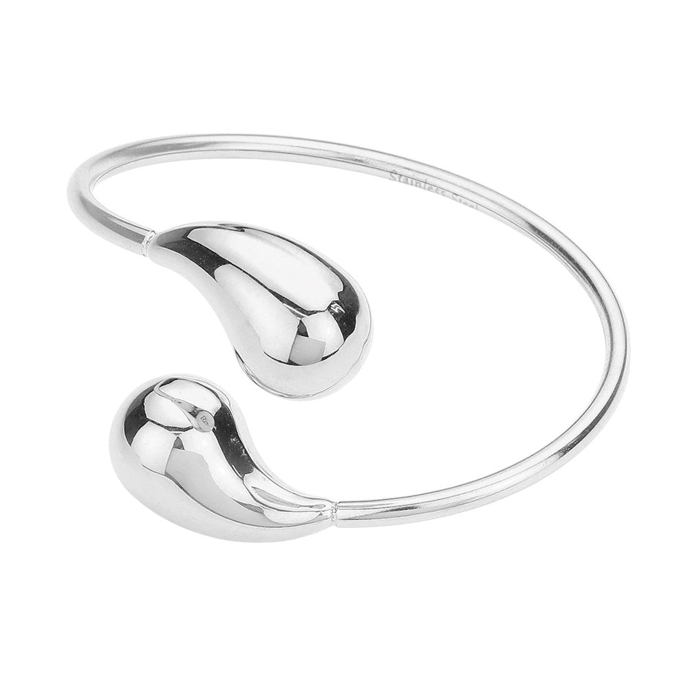 Stainless Steel Teardrop Tip Wire Bangle Bracelet