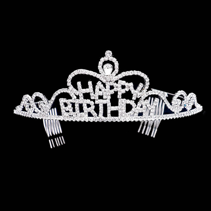 Teardrop Crystal Rhinestone Happy Birthday Tiara