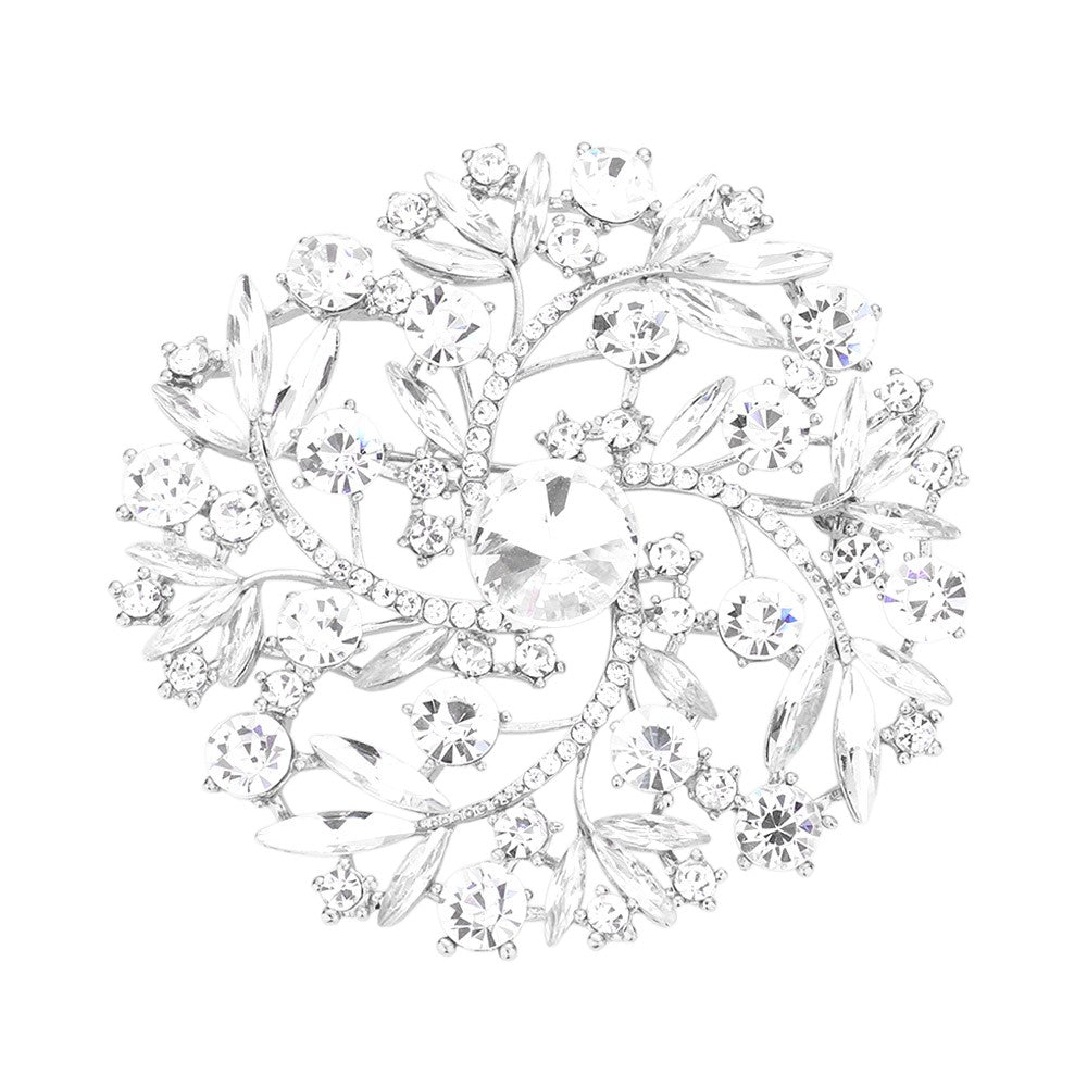 Pearl Rhinestone Embellished Flower Vine Brooch