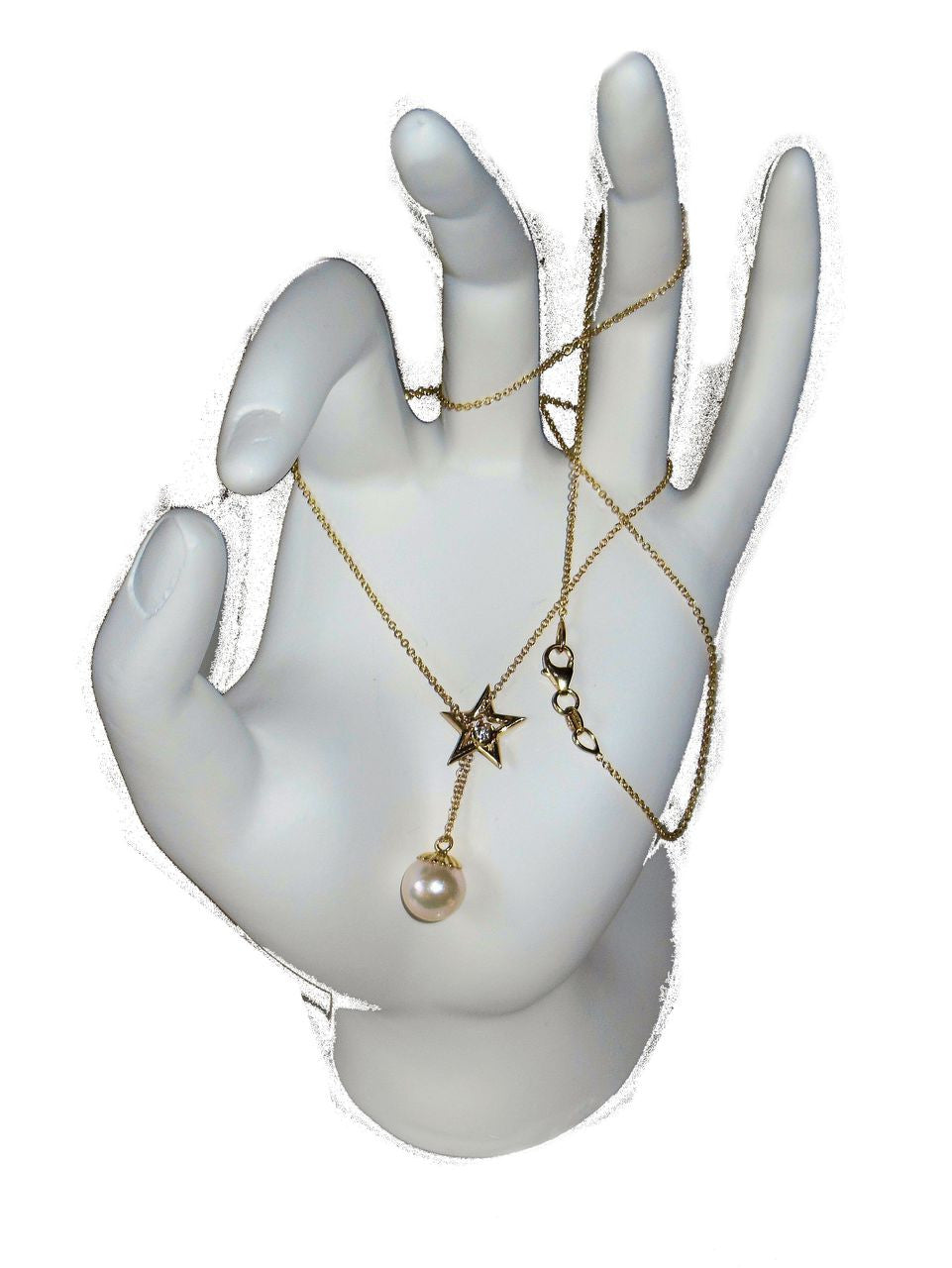 Delicate Star, Diamond & Pearl necklace in Sterling Silver-2