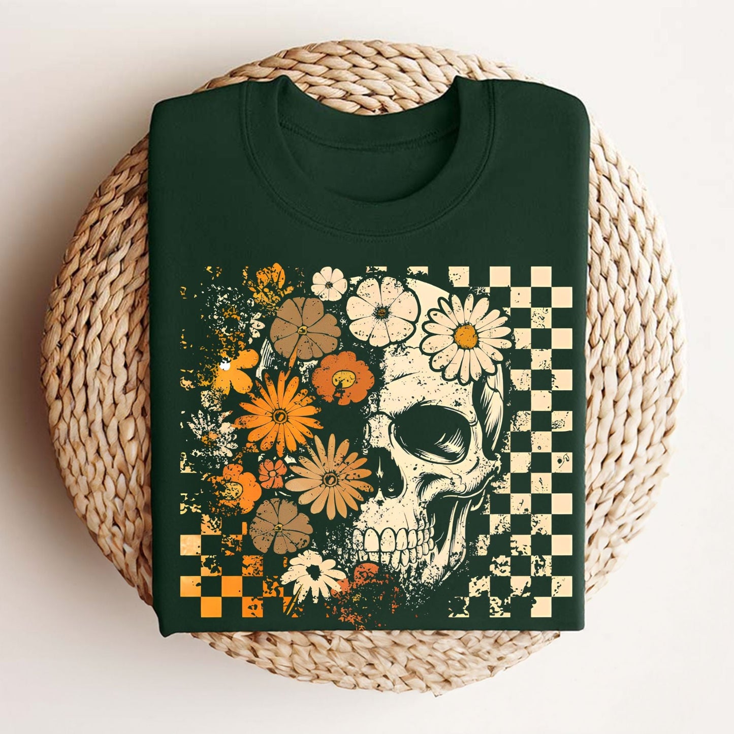 Skull and Flowers T-Shirt - Vintage Halloween Graphic Tee, Retro Oversized Streetwear Shirt