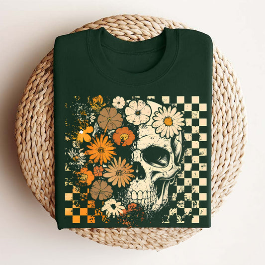 Skull and Flowers T-Shirt - Vintage Halloween Graphic Tee, Retro Oversized Streetwear Shirt