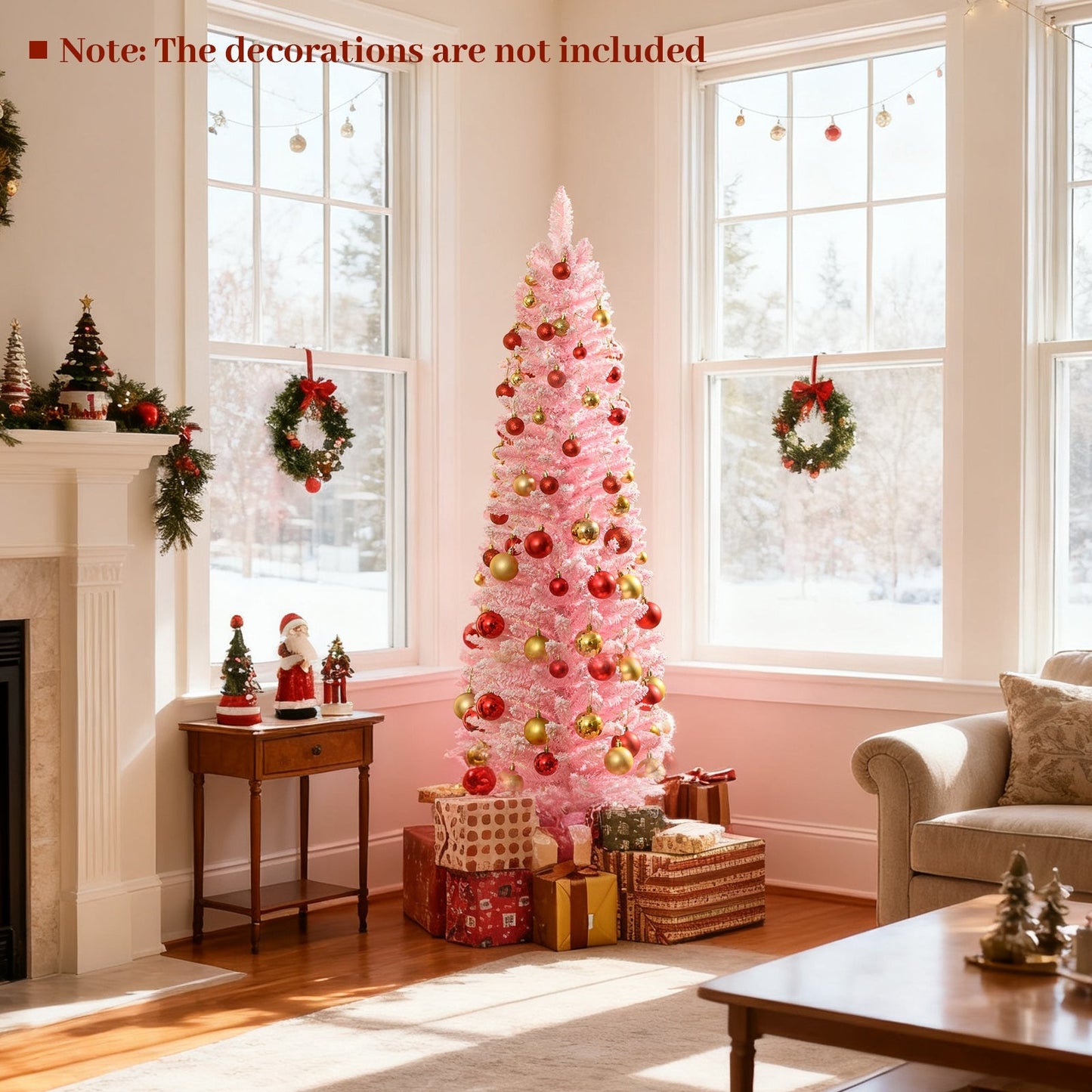 Snow Flocked 7 FT Artificial Pink Xmas Tree with 635 Branch Tips