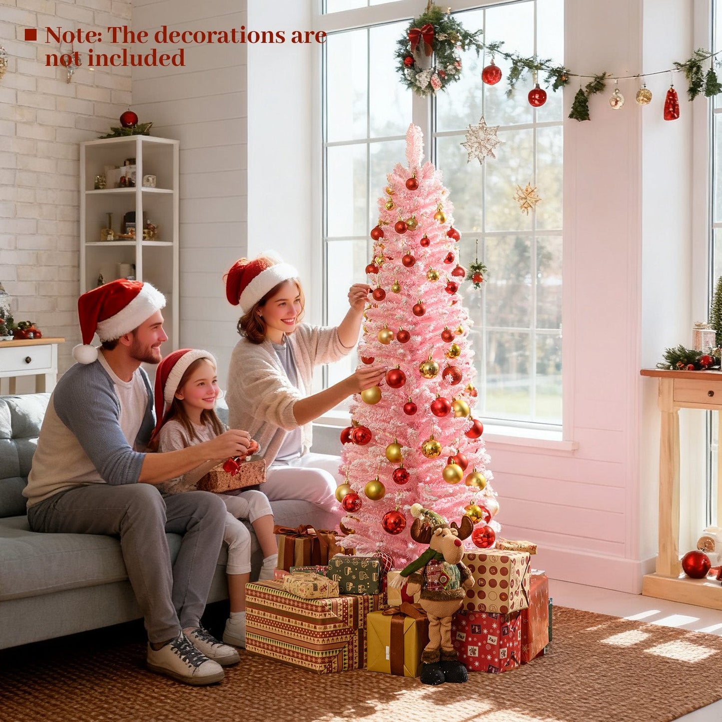 Snow Flocked 7 FT Artificial Pink Xmas Tree with 635 Branch Tips