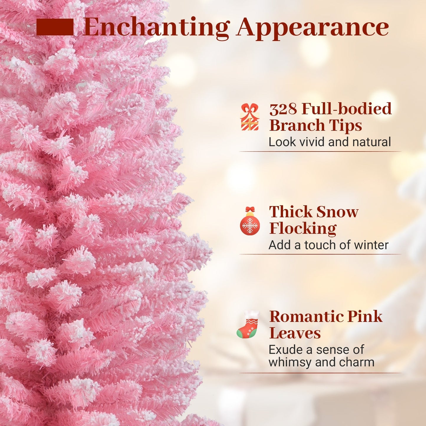 Snow Flocked 7 FT Artificial Pink Xmas Tree with 635 Branch Tips