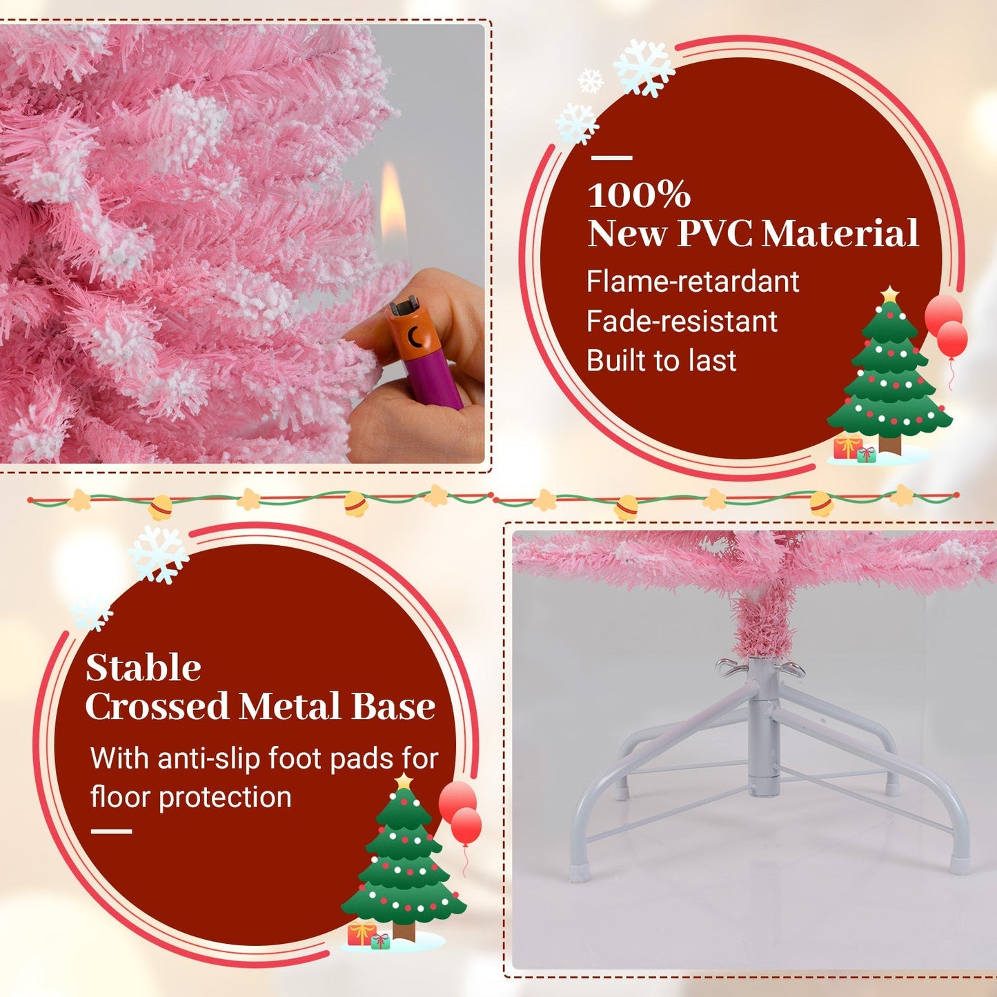 Snow Flocked 7 FT Artificial Pink Xmas Tree with 635 Branch Tips