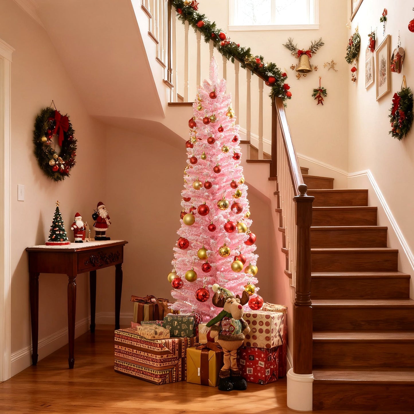 Snow Flocked 7 FT Artificial Pink Xmas Tree with 635 Branch Tips