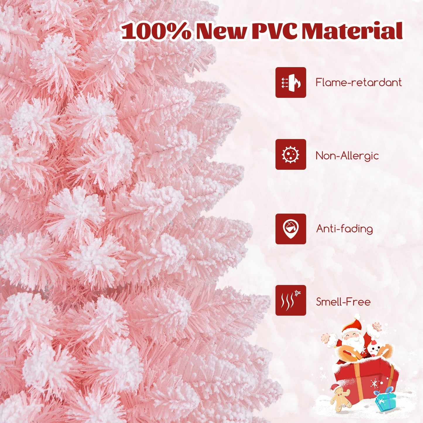 Snow Flocked 7 FT Artificial Pink Xmas Tree with 635 Branch Tips
