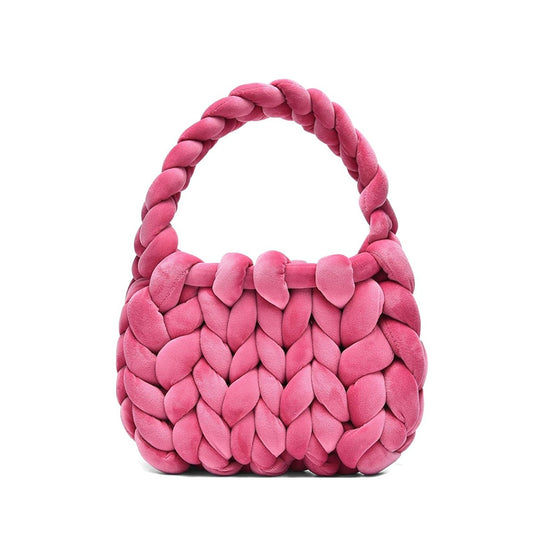 Soft Handmade Chunky Yarn Crochet Bag - Hand Woven hot pink