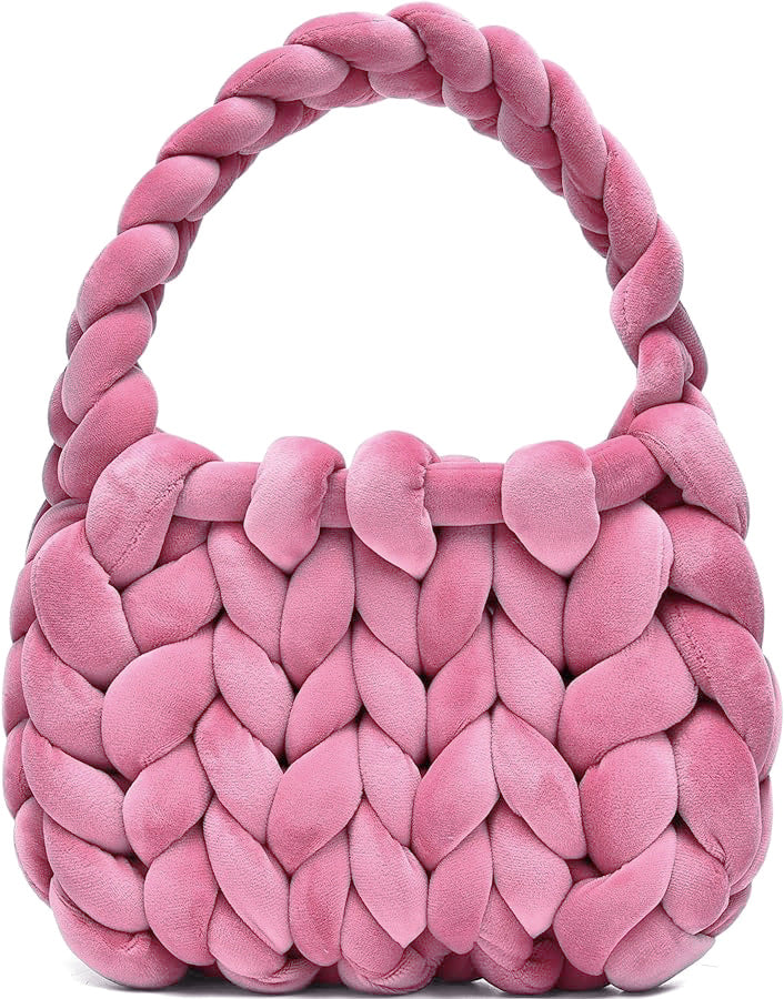 Soft Handmade Chunky Yarn Crochet Bag - Hand Woven pink chunky yarn bag chunky thick yarn bag