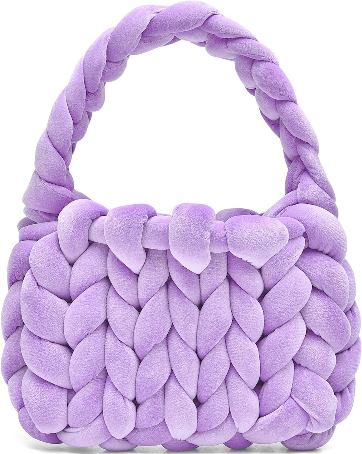 Soft Handmade Chunky Yarn Crochet Bag - Hand Woven purple chunky yarn bag chunky thick yarn bag Soft Handmade Chunky Yarn Crochet Bag - Hand Woven purple chunky yarn bag chunky thick yarn bag light purple pastel chunky yarn bag hand woven bags