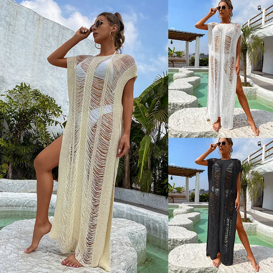 Solid Color Cover Ups Solid Color Cover Ups Luxury Beach & Poolside Mesh Cover-Up Dress