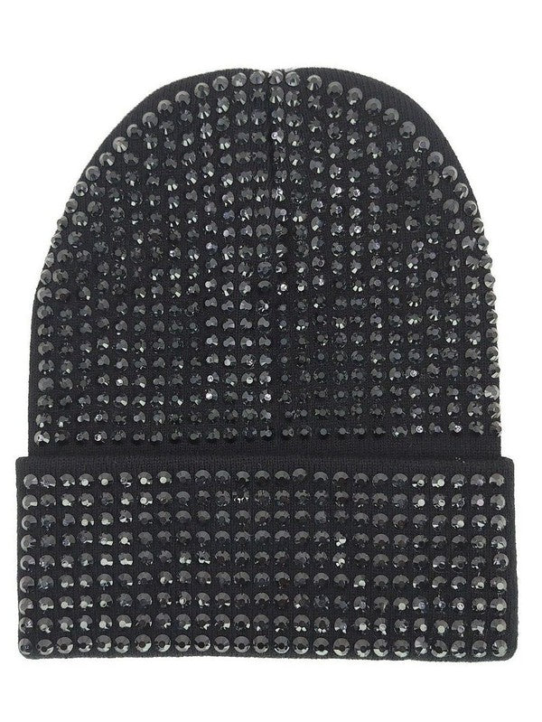 Sparkly Rhinestone Patch Bedazzled Beanies Black Crystal Beanie