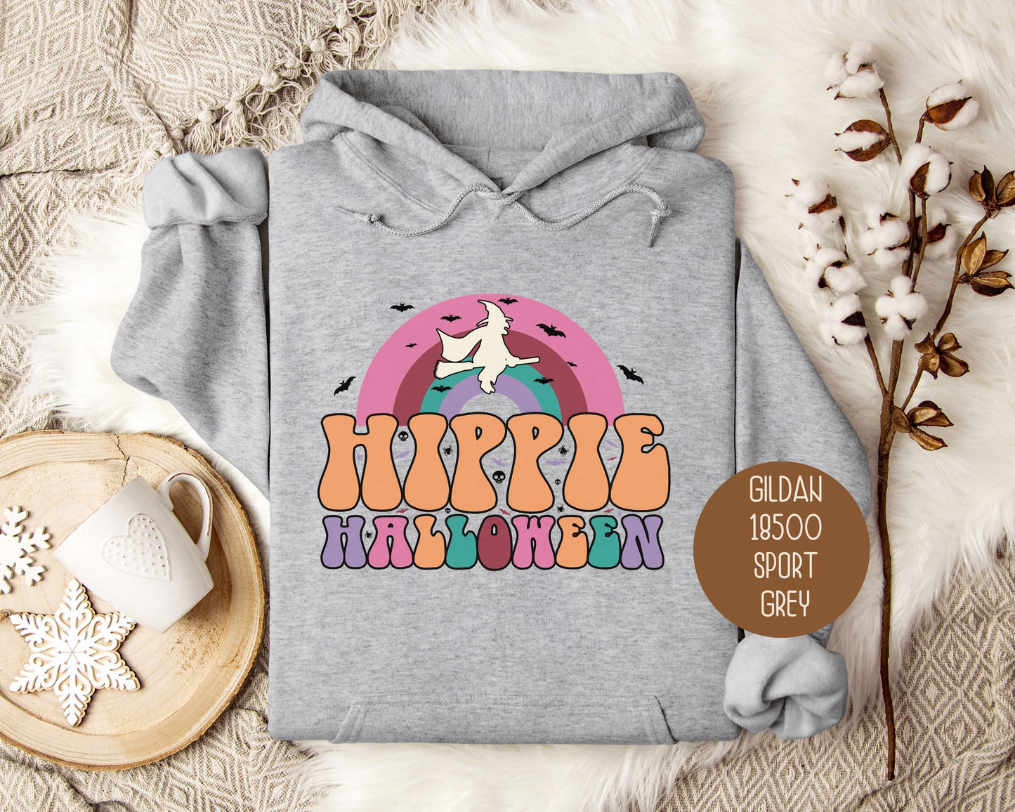Hippie Halloween Retro Witch Rainbow Hoodie-5