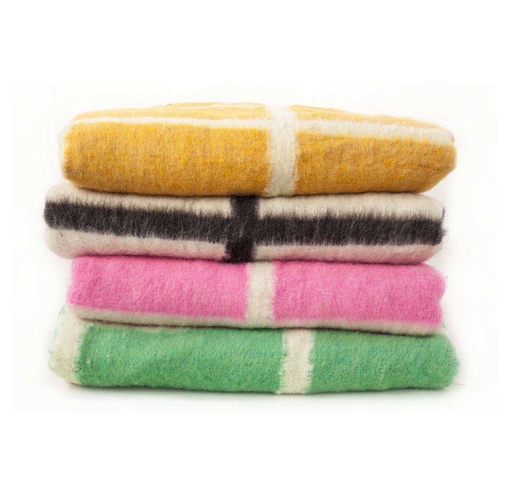 Made to order -  Momos Grid Blanket- Natural White and Green