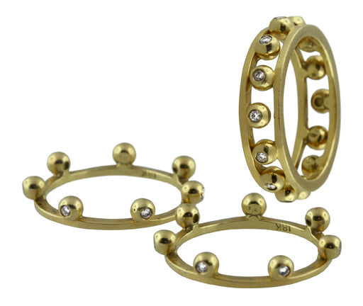 Crown Stacking Ring-Hugging dots-14K Gold & Diamonds- Narrowest Version-0