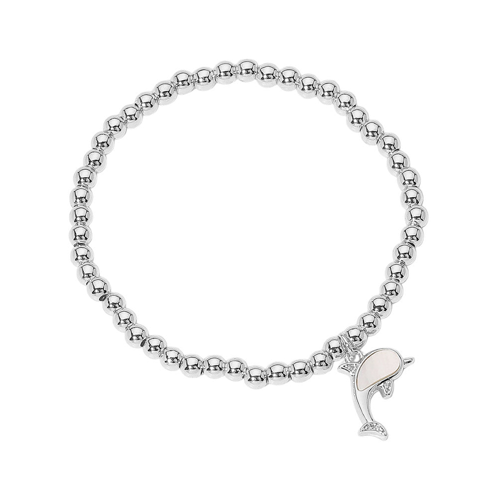 Stainless Steel Ball Mother of Pearl Dolphin Stretch Bracelets