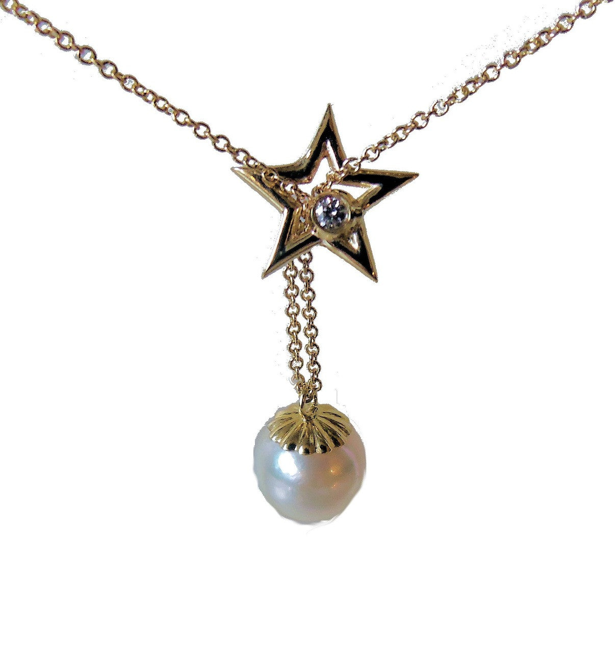 Delicate Star, Diamond & Pearl necklace in Sterling Silver-5