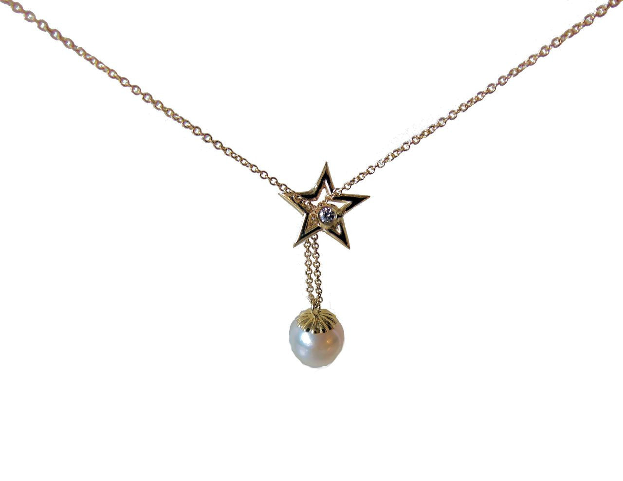 Delicate Star, Diamond & Pearl necklace in Sterling Silver-7