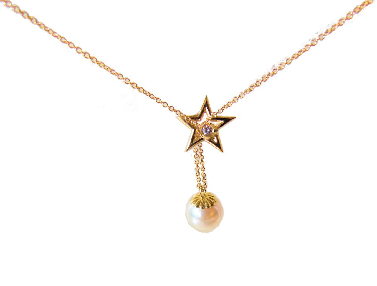 Delicate Star, Diamond & Pearl necklace in Sterling Silver-8