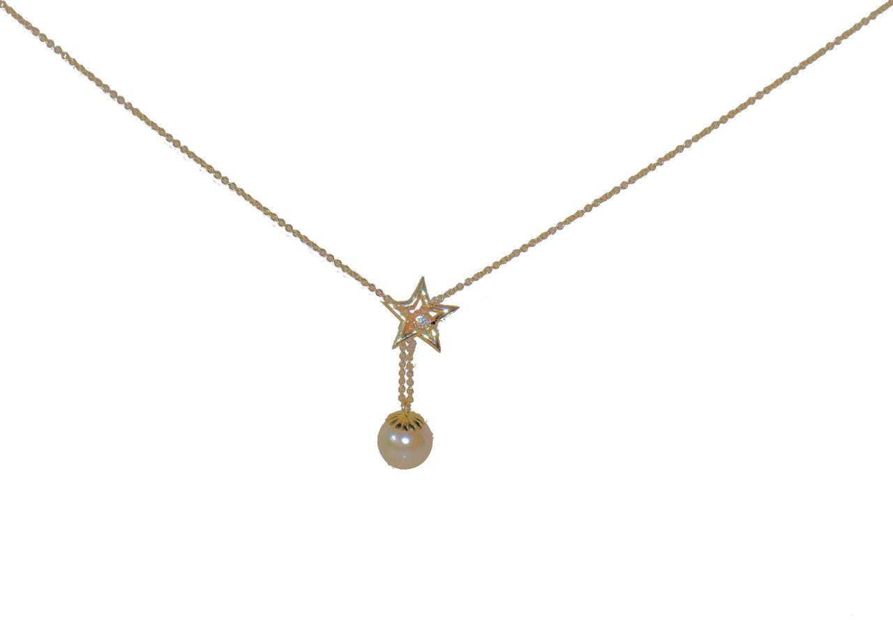 Delicate Star, Diamond & Pearl necklace in Sterling Silver-10