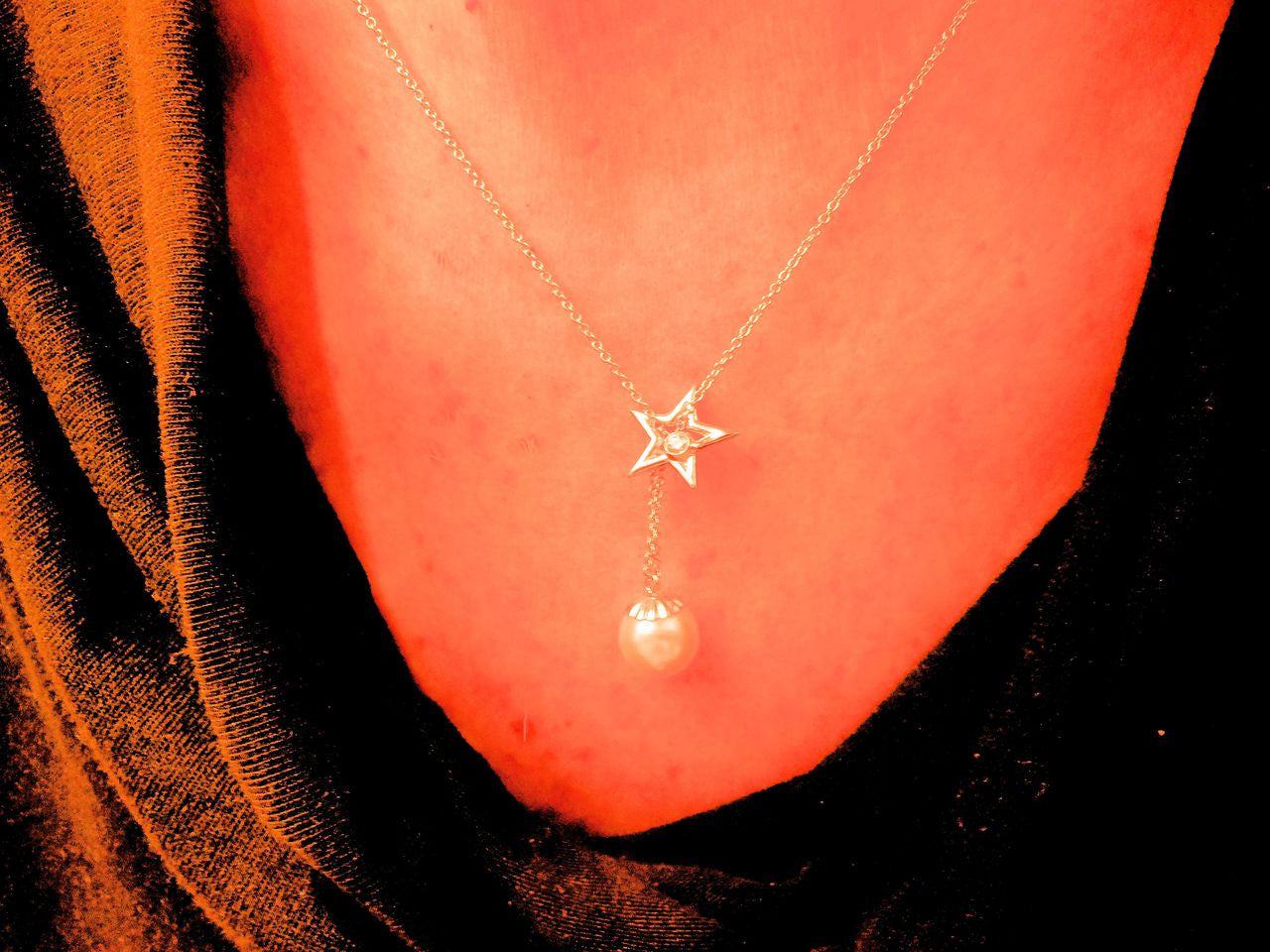 Delicate Star, Diamond & Pearl necklace in Sterling Silver-13