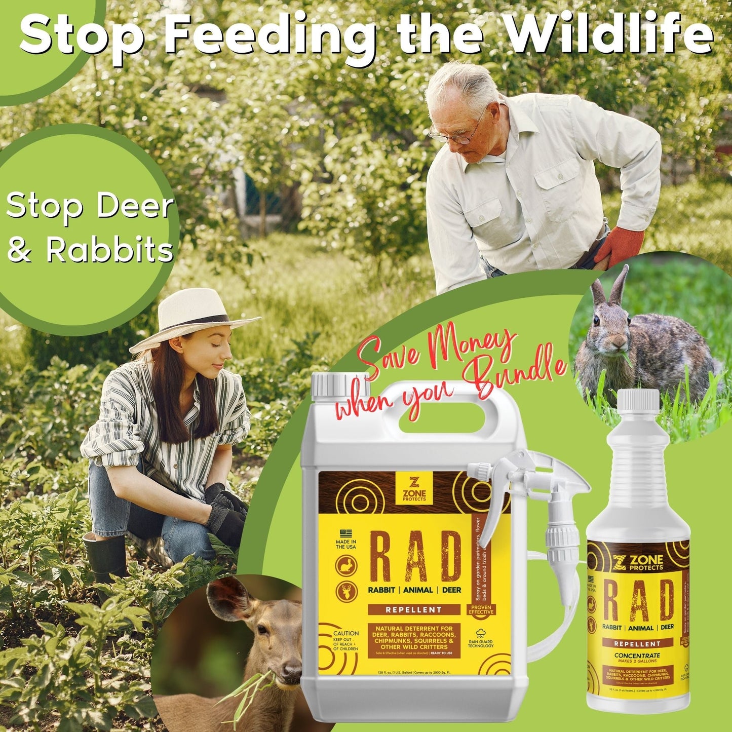 R.A.D.; Rabbit, Animal, Deer Repellent Gallon + Concentrate Bundle