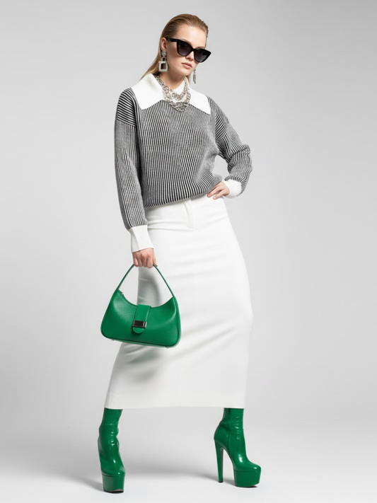 Striped Knit Sweater with Contrast Collar PETER PAN: New Colección COUTURE in NOLITA - BYMANYC ® New York-0