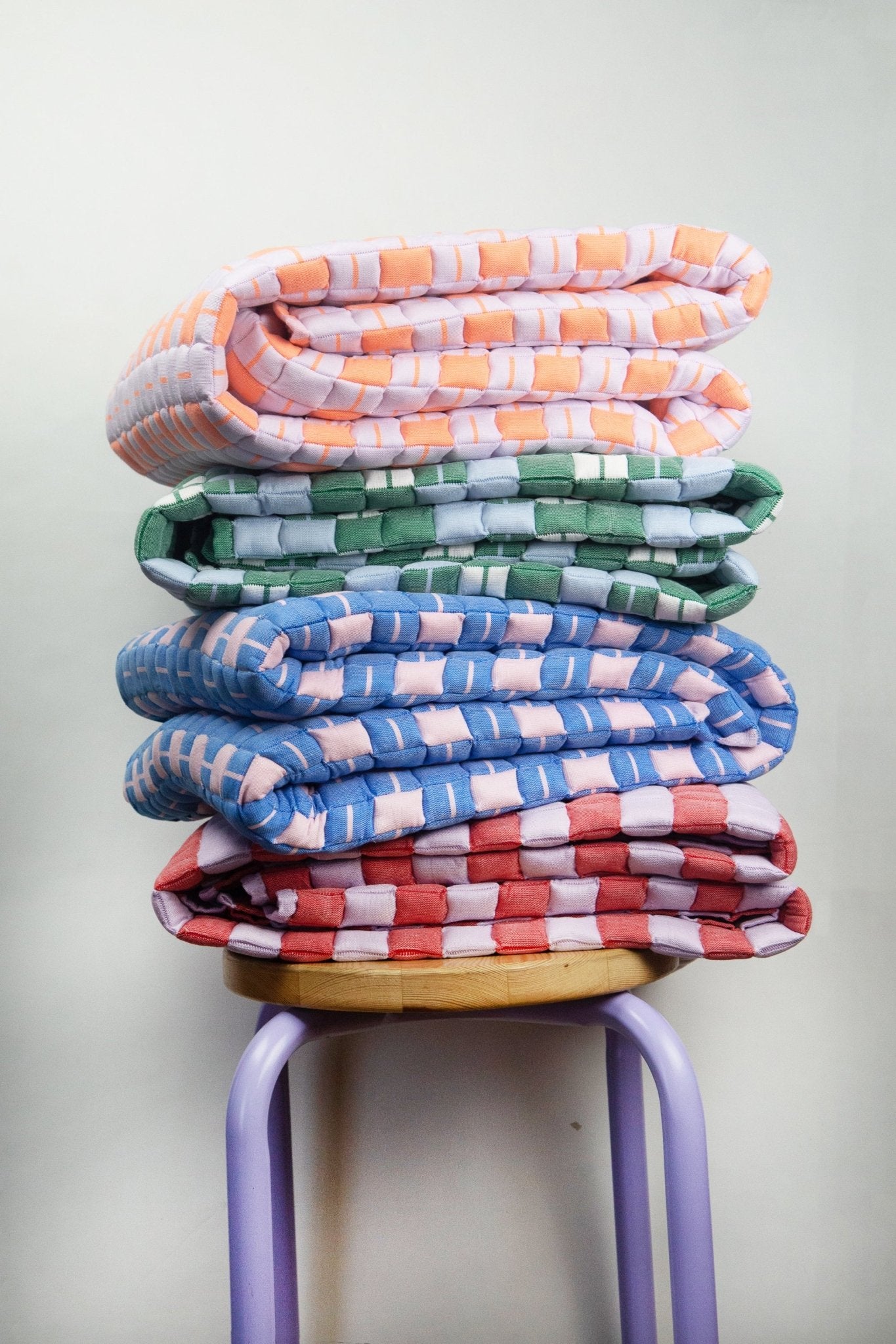 Backordered: Quilted Sujani Throw Blanket - Soft Blue, White and Green