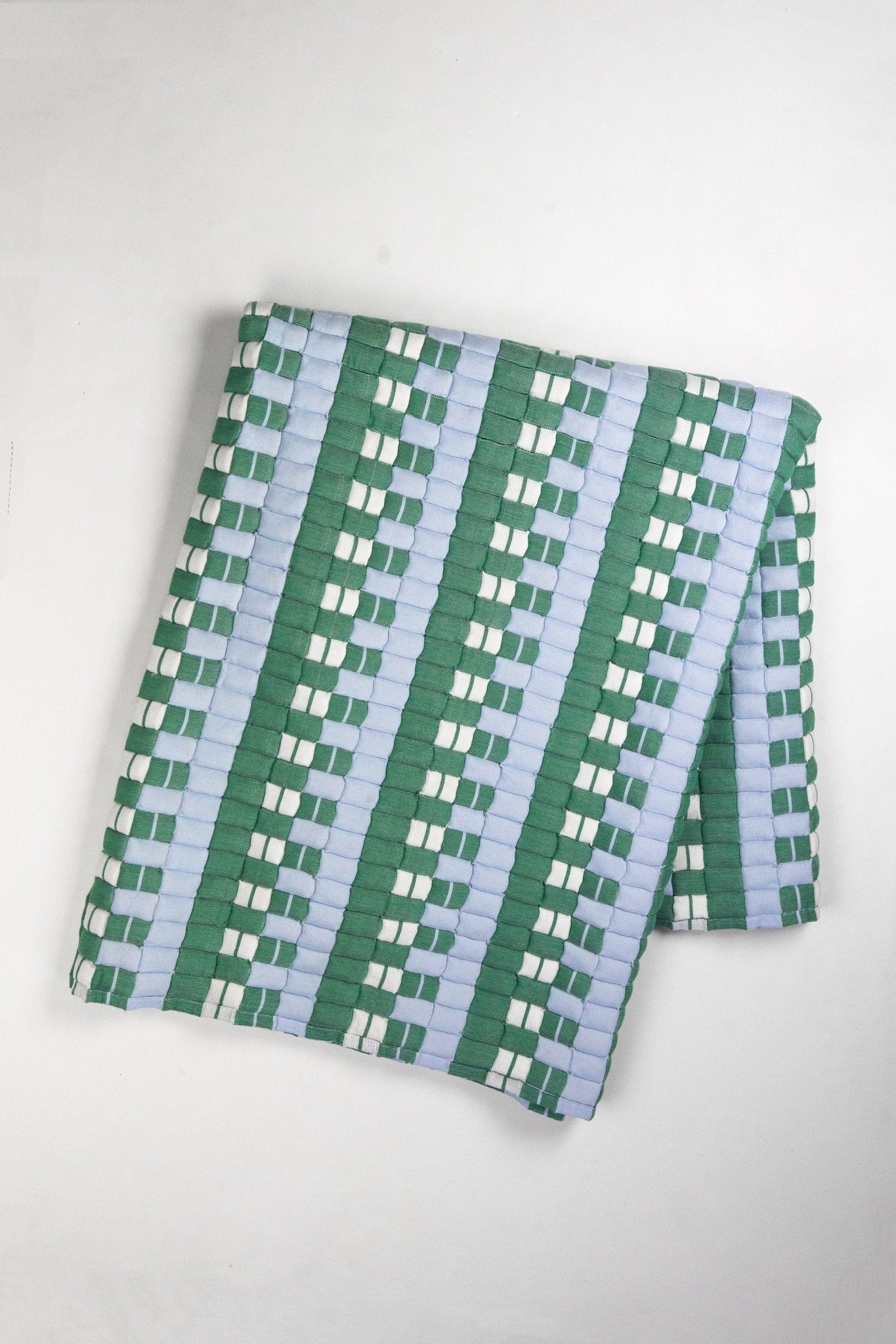 Backordered: Quilted Sujani Throw Blanket - Soft Blue, White and Green