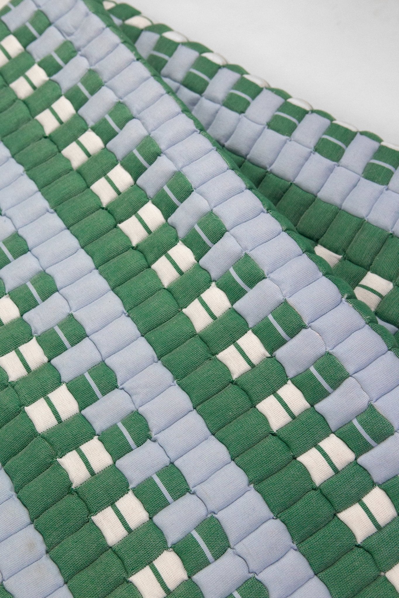 Backordered: Quilted Sujani Throw Blanket - Soft Blue, White and Green