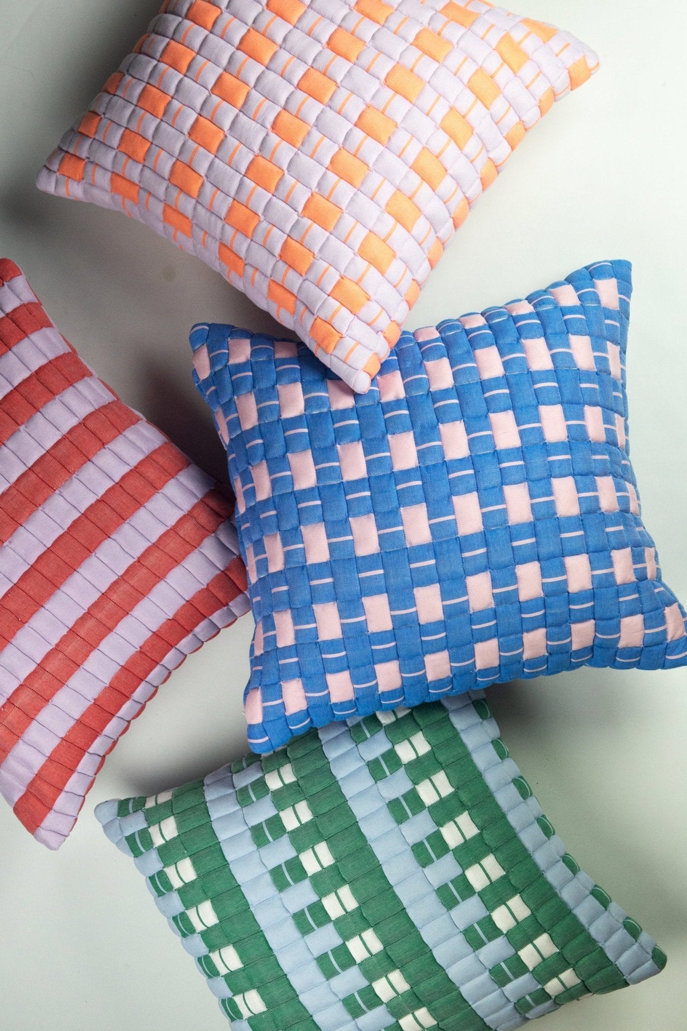 Sujani Quilted Pillow in Pastel Lilac and Neon Orange