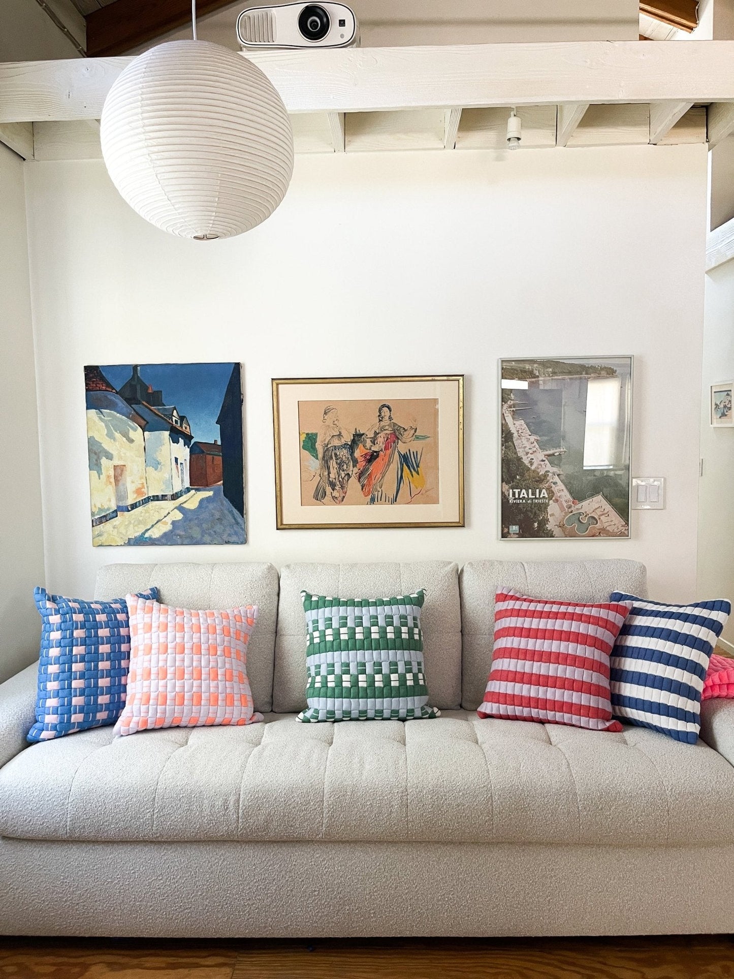Sujani Quilted Pillow in Pastel Lilac and Neon Orange